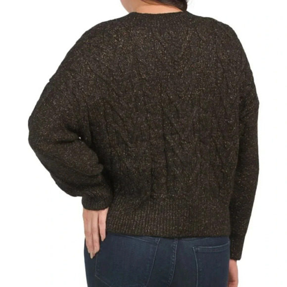 Band of The Free Lurex Oversized V-neck Cable Knit Sweater Size XS - Black - NWT - Picture 2 of 8